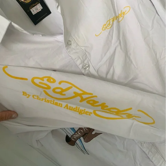 Ed Hardy (NWT) XL by Christian Audigier White, collared, long-sleeve, button-up - Picture 5 of 10